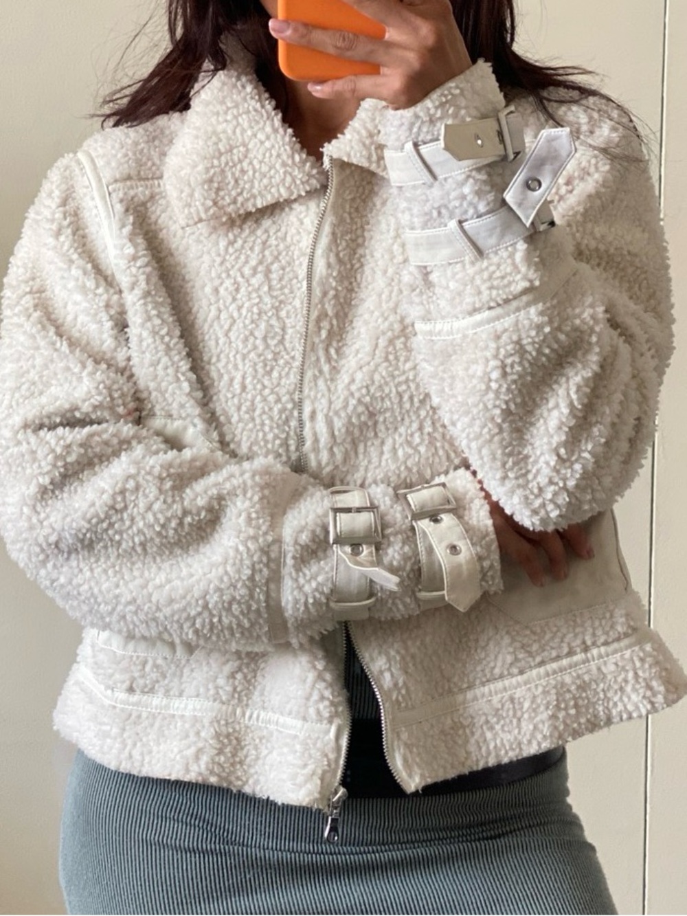 Guess Cream Suede Jacket with Shearling Trim - Picture 2 of 9